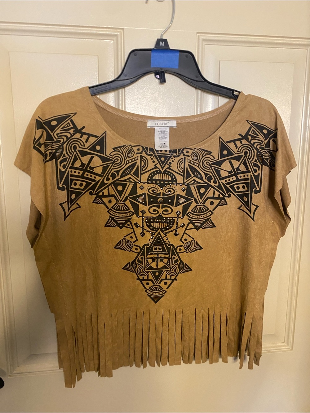 Poetry Tan Fringe Top with Black Tribal Print Cowgirl Texas Rodeo